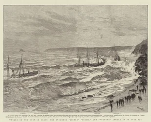 Wracks an der Küste von Cornwall, die Dampfer Cintra, Bessie und Vulture gestrandet in der St Ives Bay